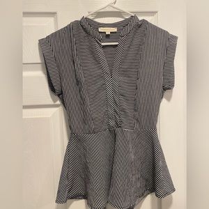 Short Sleeve Navy and White Blouse